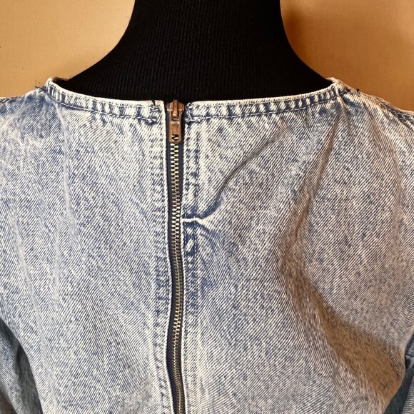 Zara Denim Cropped Top Women SZ M Cowgirlcore Puff Sleeves Back Zip Festival - Picture 6 of 8